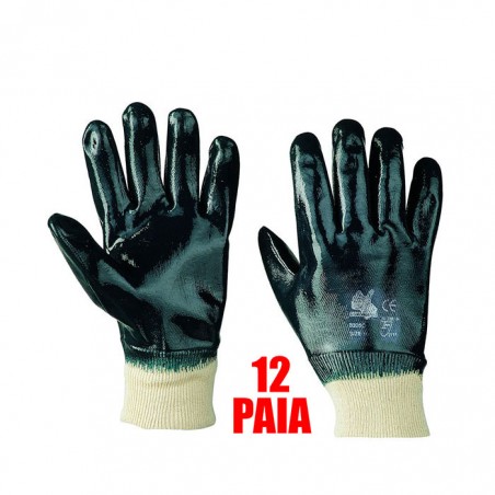 12 PAIA - GUANTI NBR BLU POLSO MAGLIA RIVESTITO TG 10