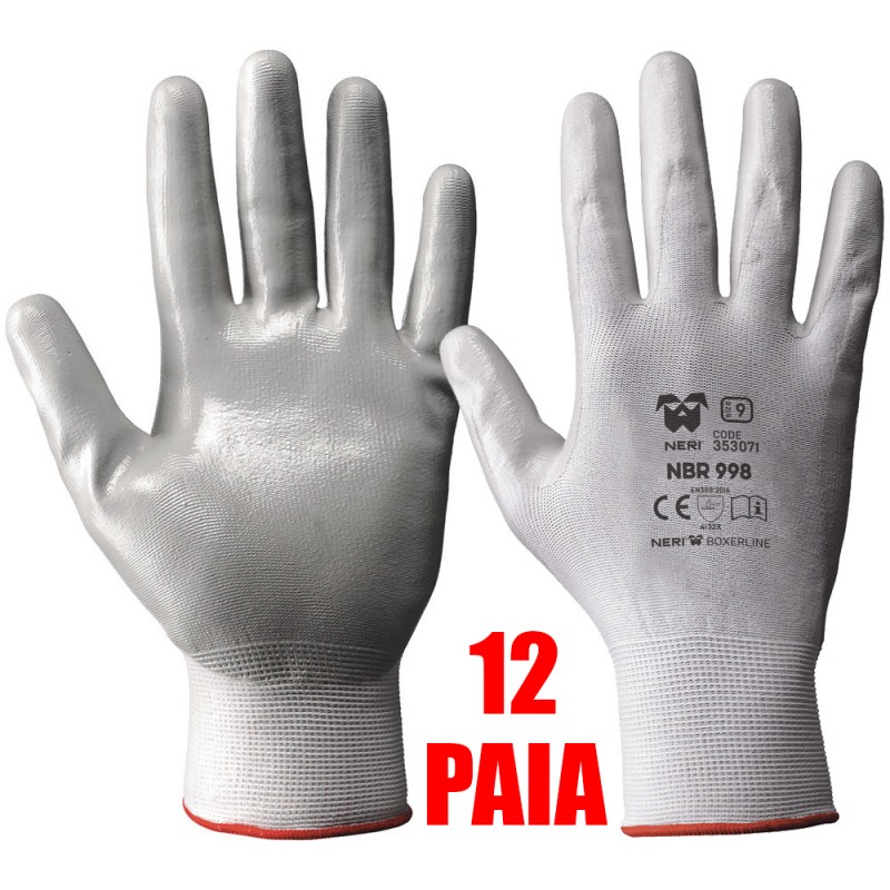 12 PAIA - GUANTI NBR 998 DORSO BIANCO AERATO NYLON/PALMO NITRILE TG 7