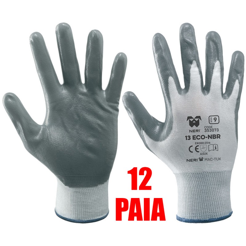 12 PAIA - GUANTI  FILO CONTINUO 13 ECO-NBR GRIGI POLIESTERE/NITRILE TG 10