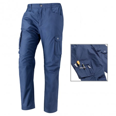 PANTALONE BLU 100% COTONE LEGGERO 150 GR/MQ MULTITASCHE TG.L SKY