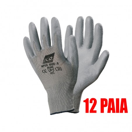 12 PAIA - GUANTI NYLON PALMO E DITA POLIURETANO SENZA CUCITURE GRIGIO TG.10 (XL)