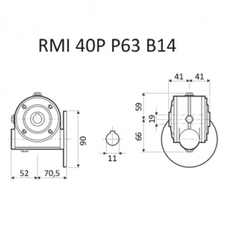 RIDUTTORE VITE SENZA FINE RMI 40 P 1/40 PAM 63 B14 FORO18 C/O GIUNTO LIM. LUBR.