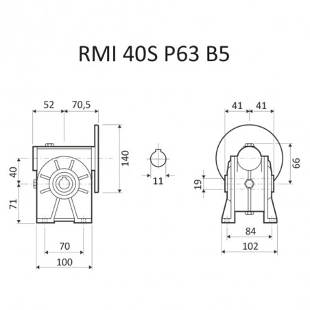 RIDUTTORE VITE SENZA FINE RMI 40 S 1/20 C/GIUNTO PAM 63 B5  FORO 18 LUBR. STM