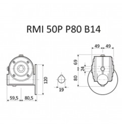 RIDUTTORE VITE SENZA FINE RMI 50 P 1/15 C/GIUNTO PAM 80 B14 BIS. FORO25 LUBR.STM