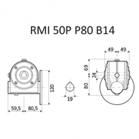 RIDUTTORE VITE SENZA FINE RMI 50 P 1/15 C/GIUNTO PAM 80 B14 BIS. FORO25 LUBR.STM