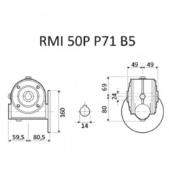 RIDUTTORE VITE SENZA FINE RMI 50 P 1/28  C/GIUNTO PAM 71  B5  FORO 24 LUBR. STM