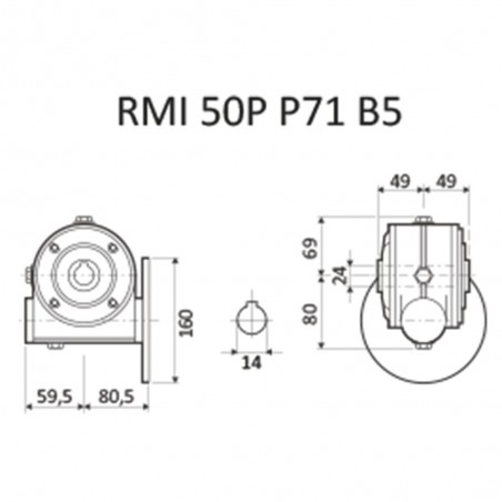 RIDUTTORE VITE SENZA FINE RMI 50 P 1/28  C/GIUNTO PAM 71  B5  FORO 24 LUBR. STM