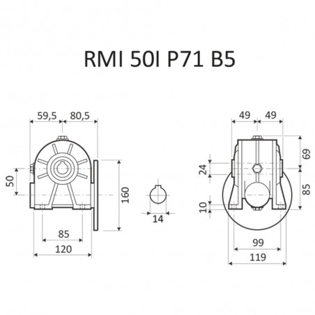 RIDUTTORE VITE SENZA FINE RMI 50 I 1/49 PAM 71 B5 FORO 24 LUBR. STM