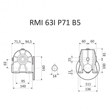 RIDUTTORE VITE SENZA FINE RMI 63 I 1/28 PAM 71 B5 FORO 25 LUBR.  STM