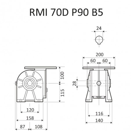 RIDUTTORE VITE SENZA FINE RMI 70 D 1/28 PAM 90 B5 FORO 28 LUBR.  STM