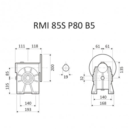 RIDUTTORE VITE SENZA FINE RMI 85 S 1/56 PAM 80 B5 FORO 35 LUBR. STM