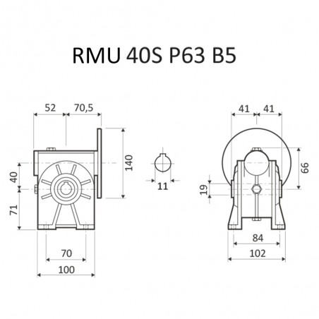 RIDUTTORE VITE SENZA FINE RMU 40 S 1/20 PAM 63  B5 FORO 18 LUBR. STM