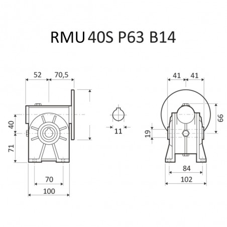 RIDUTTORE VITE SENZA FINE RMU 40 S 1/80 PAM 63  B14 FORO 18 LUBR.  STM