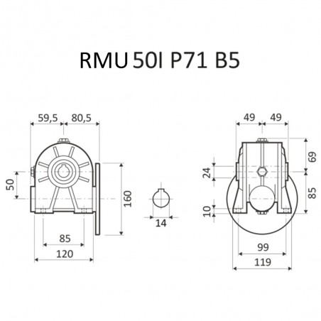 RIDUTTORE VITE SENZA FINE RMU 50 I 1/28 PAM 71 B5 FORO 24 LUBR.  STM