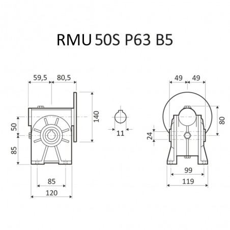 RIDUTTORE VITE SENZA FINE RMU 50 S 1/100 PAM 63 B5  FORO 24 LUBR. STM