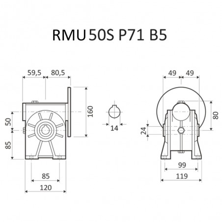 RIDUTTORE VITE SENZA FINE RMU 50 S 1/100 PAM 71 B5 FORO 24 LUBR.  STM