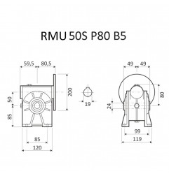 RIDUTTORE VITE SENZA FINE RMU 50 S 1/56 PAM 80 B5 FORO 24 LUBR.  STM