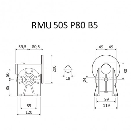 RIDUTTORE VITE SENZA FINE RMU 50 S 1/56 PAM 80 B5 FORO 24 LUBR.  STM