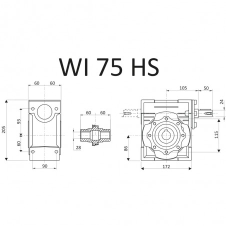 RIDUTTORE VITE SENZA FINE WI 75 1/7.5 FORO 28  LUBR. STM