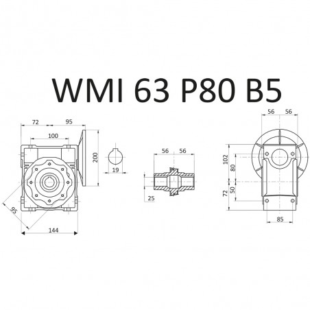 RIDUTTORE VITE SENZA FINE WMI 63 1/100 PAM 80 B5  FORO 25 LUBR. STM