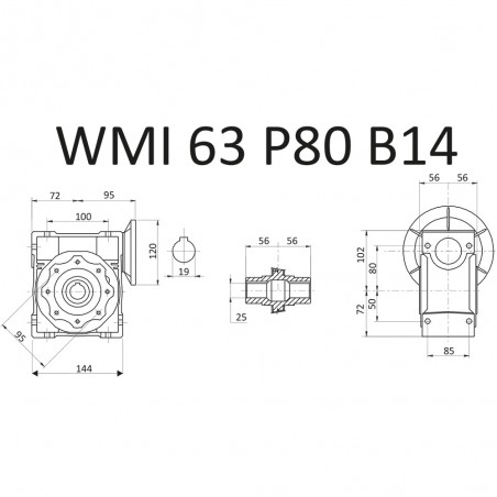 RIDUTTORE VITE SENZA FINE WMI 63 1/25 PAM 80 B14 FORO 25 LUBR. STM