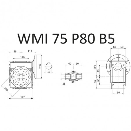 RIDUTTORE VITE SENZA FINE WMI 75 1/10 PAM 80 B5 FORO 28 LUBR. STM