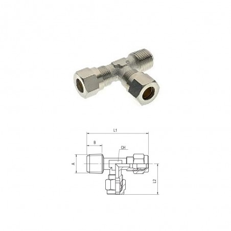 RACCORDO CON OGIVA A T INTERMEDIO M.1/4 LATERALE TUBO 8 A COMPRESSIONE