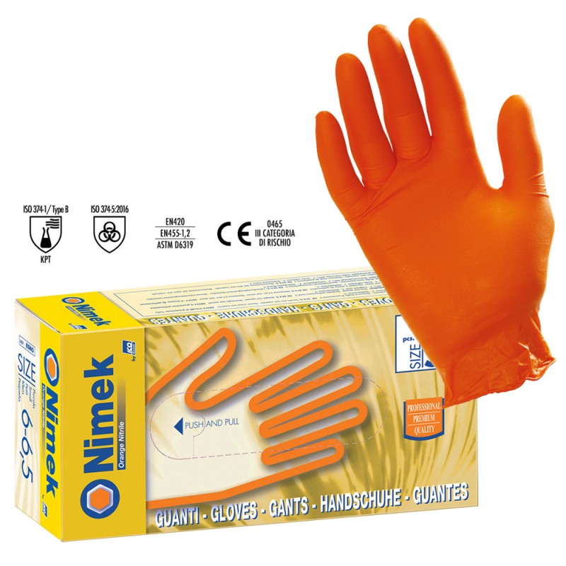 GUANTI NITRILE MONOUSO ARANCIO SPESSORE 0.12 SENZA POLVERE TG M 100 PZ ICO