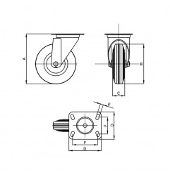 RUOTA 100X30 GOMMA NERA SUPPORTO GIREVOLE ZINCATO