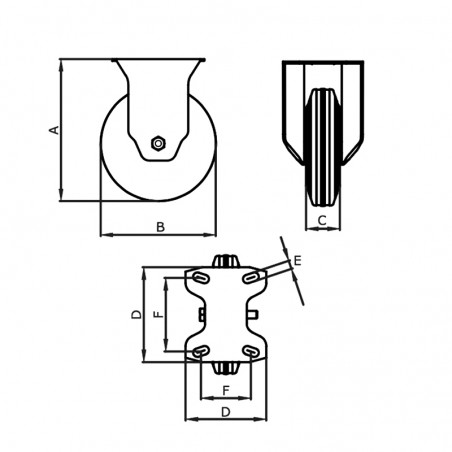 RUOTA 125X35 NYLON-POLIURETANO C/BOCCOLA SUPPORTO FISSO MEDIO INOX