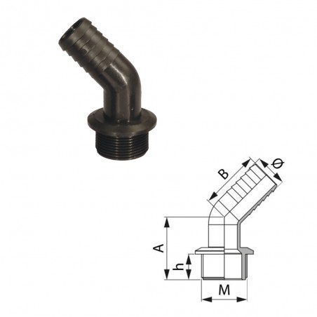 RACCORDO PORTAGOMMA CURVO 45 G1"1/4 M D.35 114535