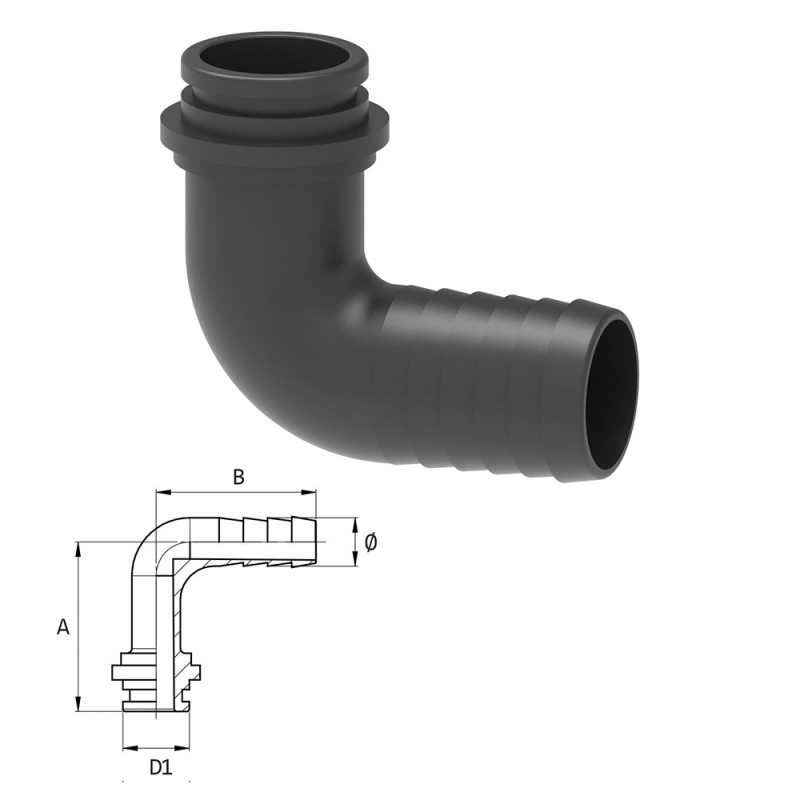 RACCORDO PORTAGOMMA CURVO D.10 PER GIRELLO 1/2" 116210