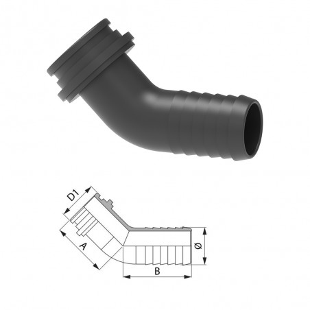 RACCORDO PORTAGOMMA CURVO 45 D.13 PER GIRELLO 1/2" 117213