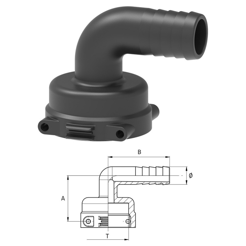 RACCORDO PORTAGOMMA CURVO T4F D.25 1190425