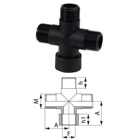 RACCORDO A 4 VIE 90 GRUPPO M-F DIAMETRO 1/2" 150120