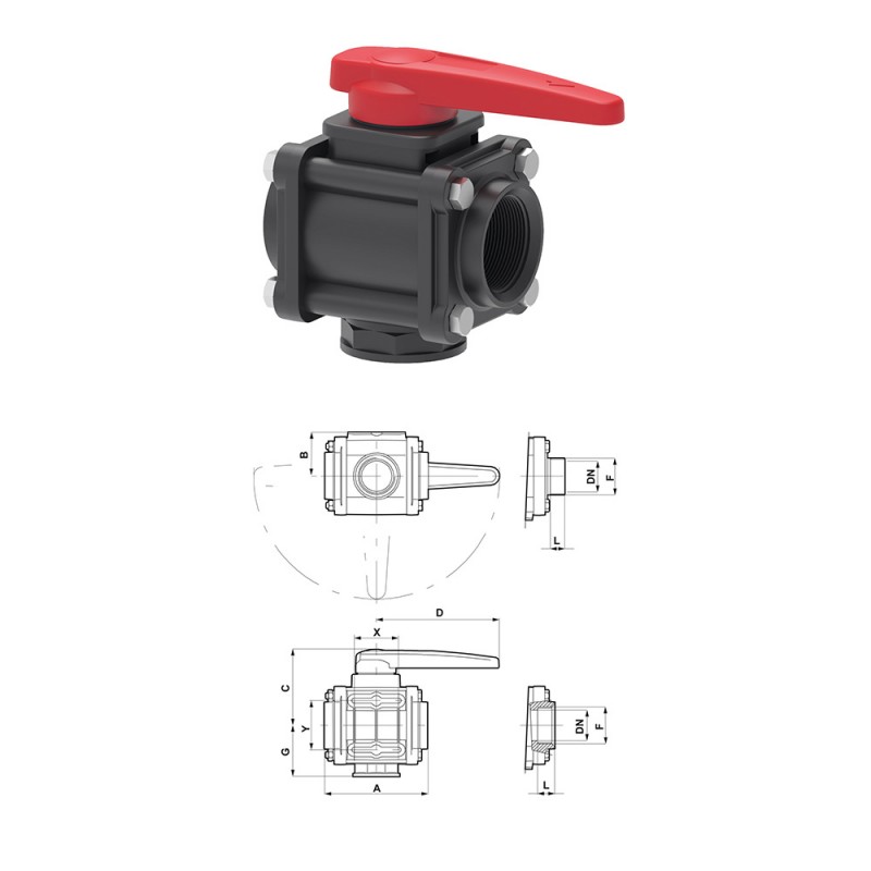 VALVOLA A SFERA 3 VIE 1"1/2 F 453025A66