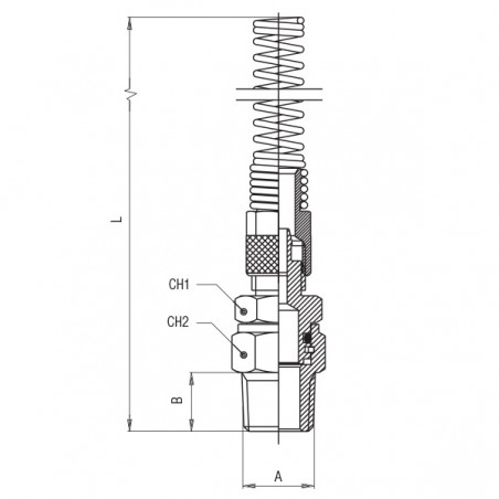 RACCORDO DRITTO M.1/4 GIREVOLE CON MOLLA PER TUBO 8X6