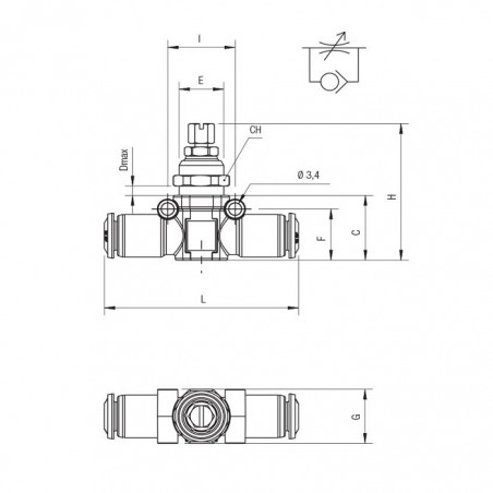 REGOLATORE ORIENTABILE T-T TUBO 8 UNIDIREZIONALE CACCIAVITE IN TECNOPOLIMERO