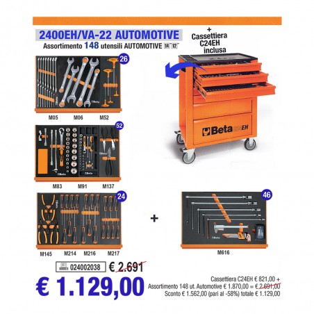 CASSETTIERA MOBILE 7 CASSETTI C24EH CON 148 UTENSILI AUTOMOTIVE 2400EH/VA-22