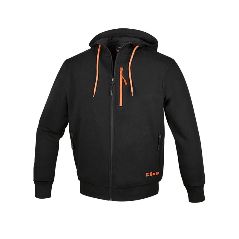 FELPA 280 GR. TG.L ZIP LUNGA CON CAPPUCCIO NERA 7665N/L