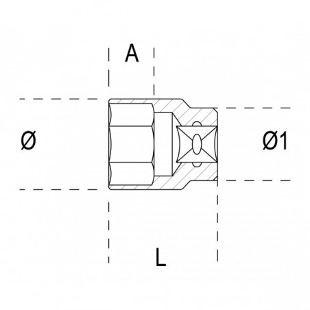 CHIAVE A BUSSOLA ESAGONALE A MANO 1" ATTACCO QUADRO FEMMINA 55 MM 929/55