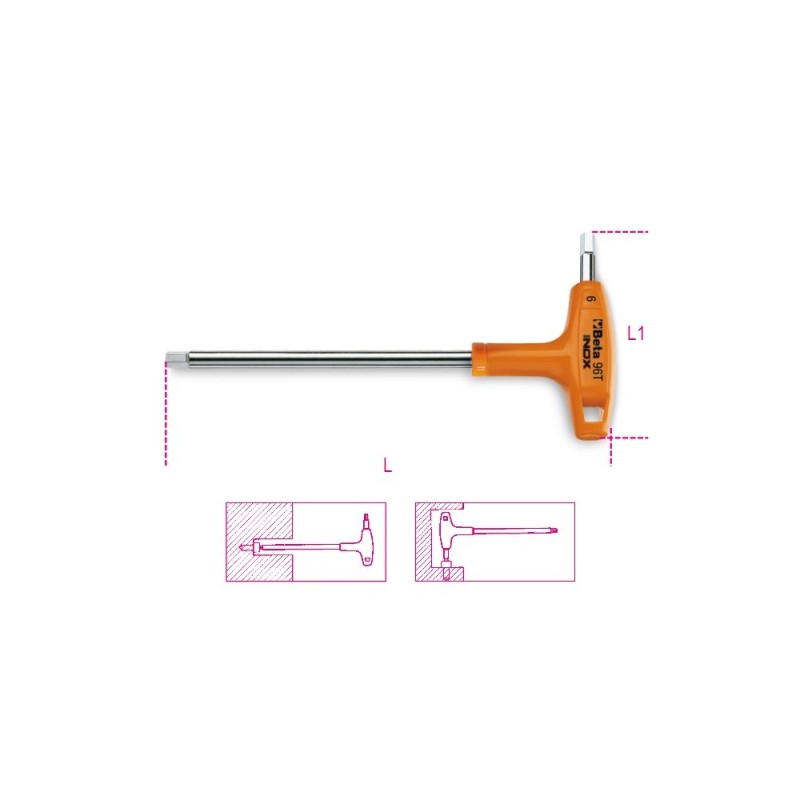 CHIAVE 4 MM ESAGONALE MASCHIO CON IMPUGNATURA PIEGATA IN ACCIAIO INOX 96TINOX/4