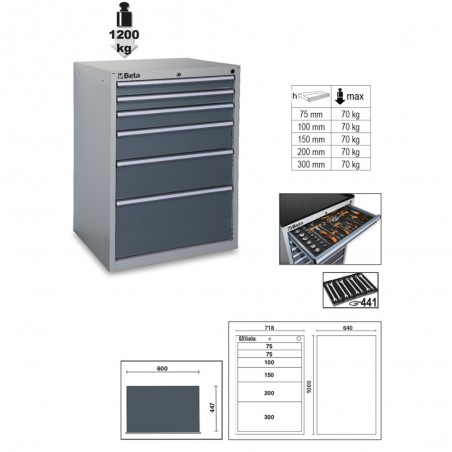 CASSETTIERA FISSA INDUSTRIALE 6 CASSETTI 600X447 GRIGIA VUOTA BETA C35/6GM