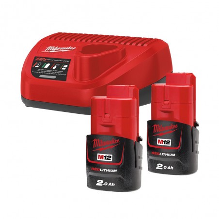 ENERGY KIT 2 BATT. 12V 2AH + CARICABATTERIE MILWAUKEE M12NRG-202