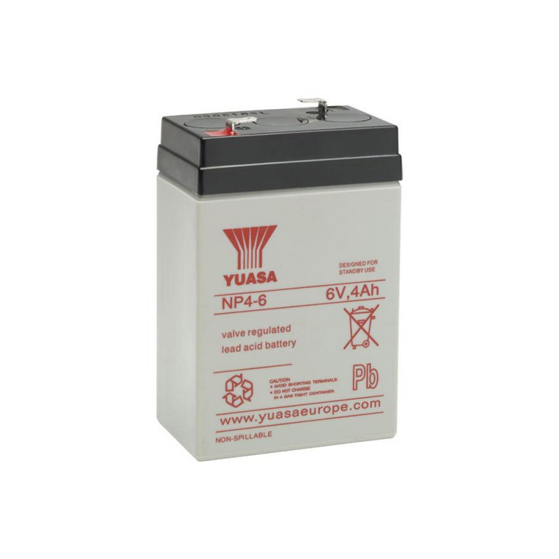 BATTERIA AL PIOMBO RICARICABILE 6V 4Ah YUASA NP4-6 70x47xh105 MM. MKC