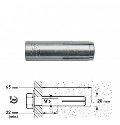 TASSELLO IN ACCIAIO M16 20X65 MM. CONO ESPANSORE A PERCUSSIONE MUNGO MEA M17416