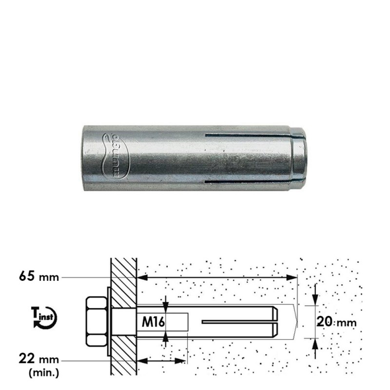 TASSELLO IN ACCIAIO M16 20X65 MM. CONO ESPANSORE A PERCUSSIONE MUNGO MEA M17416