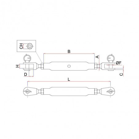 TENDITORE M5 A DUE FORCELLE CON CANAULA A TUBO INOX AISI 316 8210/M5