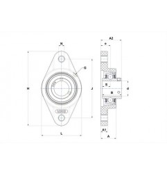 SUPPORTO FORO 20 FLANGIA OVALE UCFL204 POLIMERO BIANCO + UC INOX SNR