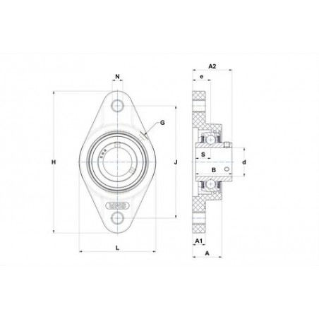 SUPPORTO FORO 25 FLANGIA OVALE UCFL205 POLIMERO BIANCO + UC INOX SNR